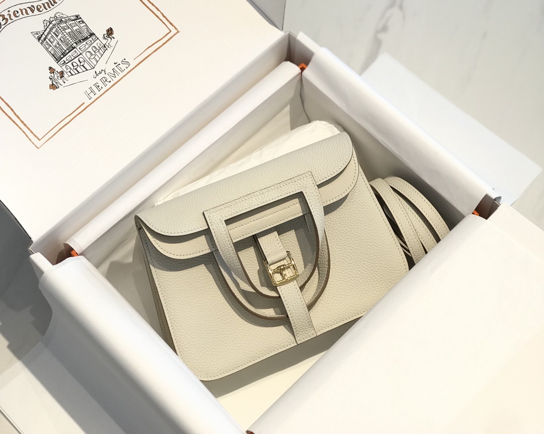 Hermes Mini Halzan 22 Handbag Shoulder Bag In White Clemence Leather